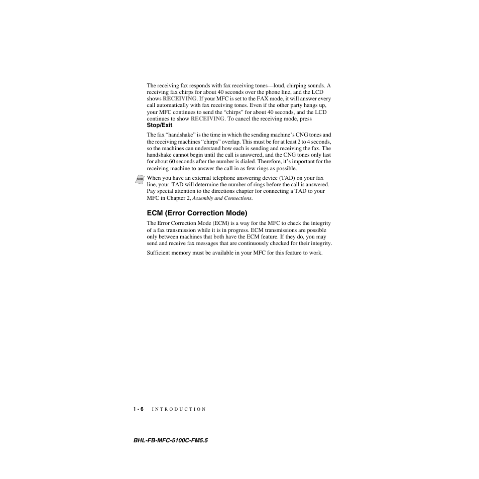 Ecm (error correction mode), Ecm (error correction mode) -6 | Brother MFC-5100C User Manual | Page 27 / 213