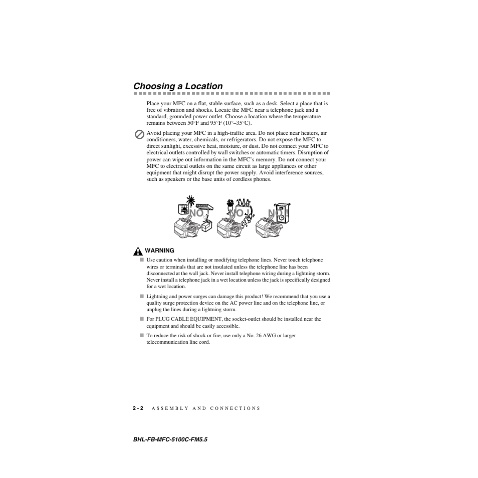 Choosing a location, Choosing a location -2 | Brother MFC-5100C User Manual | Page 29 / 213