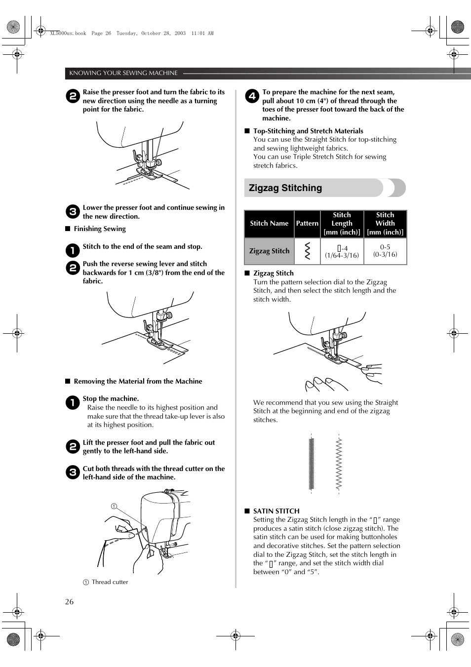 Zigzag stitching | Brother XL-5600 User Manual | Page 27 / 46