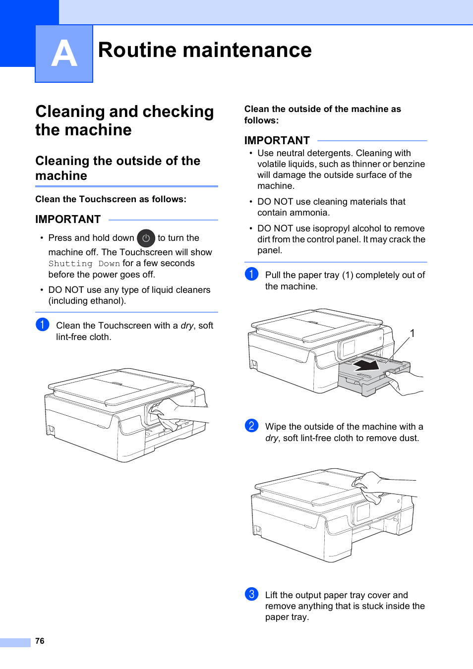 A routine maintenance, Cleaning and checking the machine, Cleaning the outside of the machine | Routine maintenance | Brother MFC-J870DW User Manual | Page 82 / 97