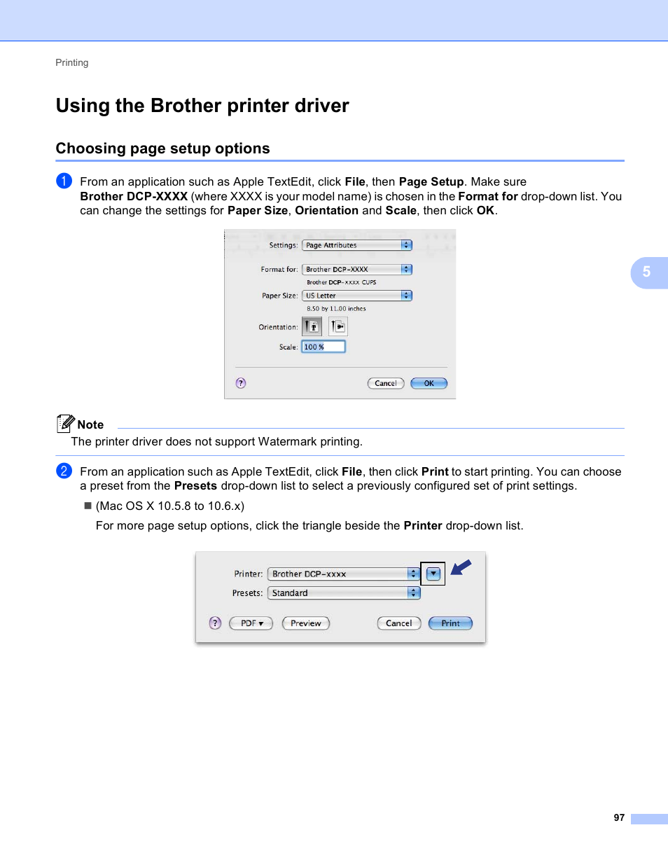 Using the brother printer driver, Choosing page setup options | Brother DCP-J140W User Manual | Page 104 / 166