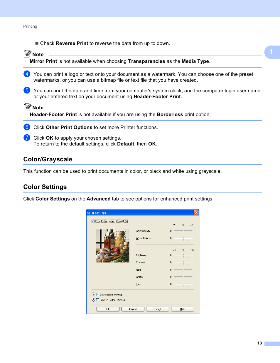 Color/grayscale, Color settings, Color/grayscale color settings | Brother DCP-J140W User Manual | Page 20 / 166