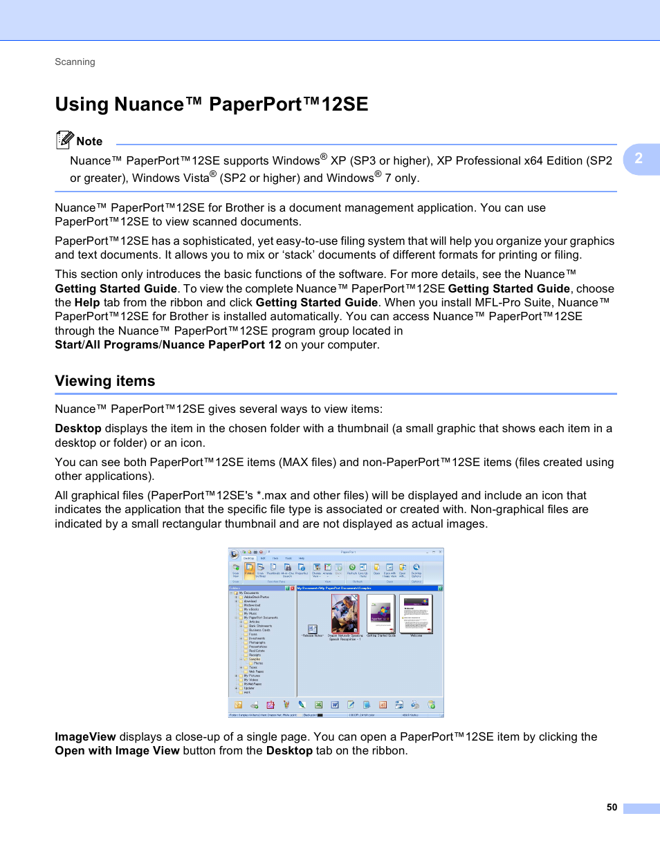 Using nuance™ paperport™12se, Viewing items | Brother DCP-J140W User Manual | Page 57 / 166