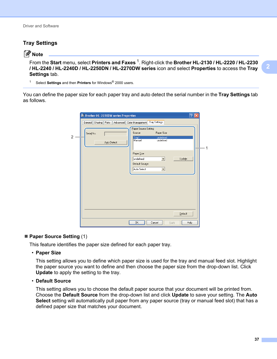 Tray settings | Brother HL 2270DW User Manual | Page 41 / 150