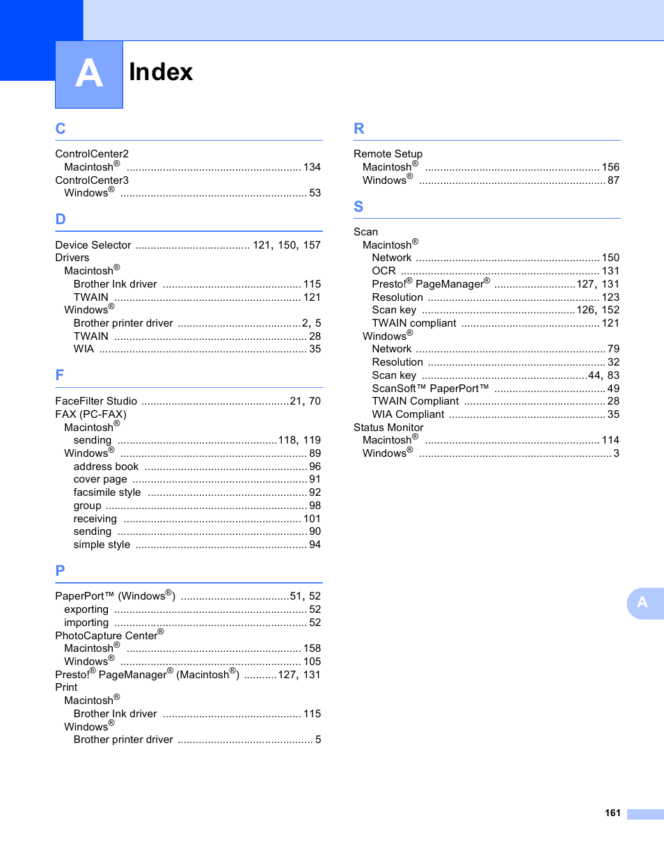 Index | Brother MFC-230C User Manual | Page 167 / 168