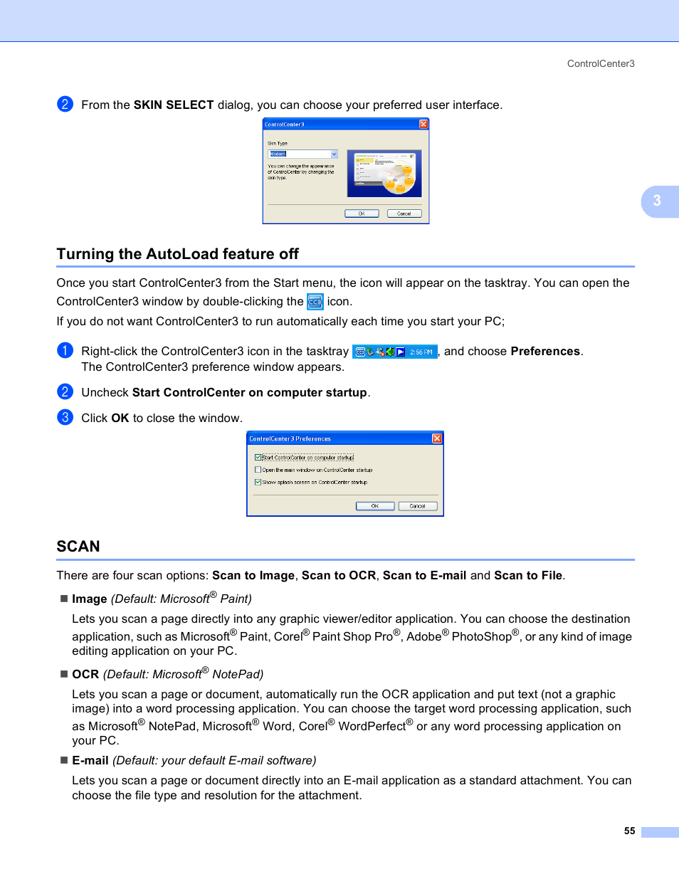 Turning the autoload feature off, Scan, Turning the autoload feature off scan | Brother MFC-230C User Manual | Page 61 / 168