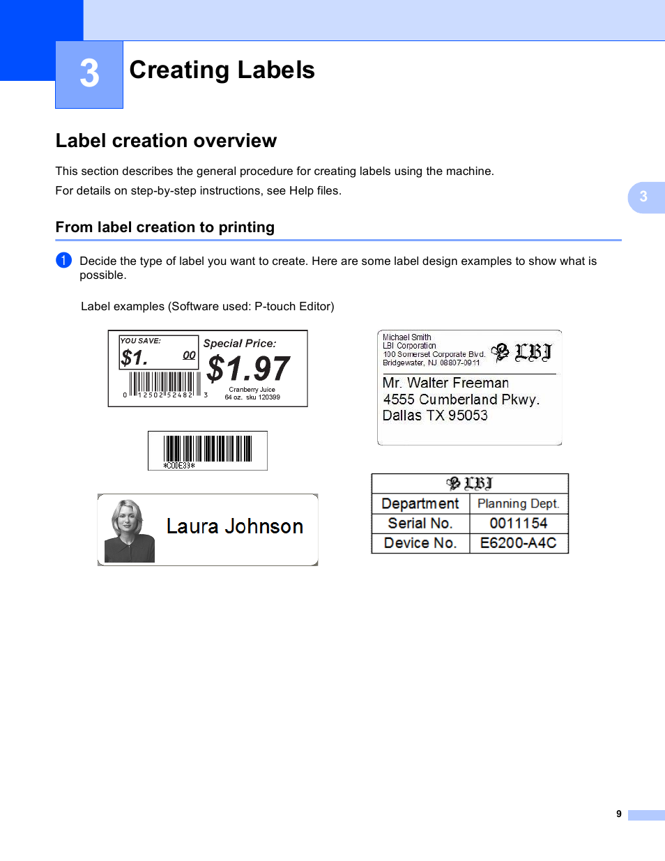 3 creating labels, Label creation overview, From label creation to printing | Creating labels | Brother TD-2120N User Manual | Page 13 / 94