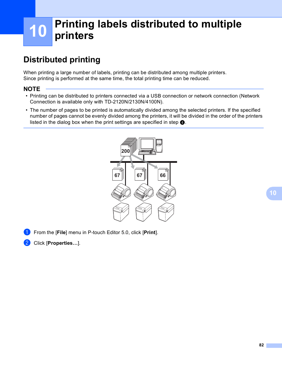 Distributed printing, Printing labels distributed to multiple printers | Brother TD-2120N User Manual | Page 86 / 94