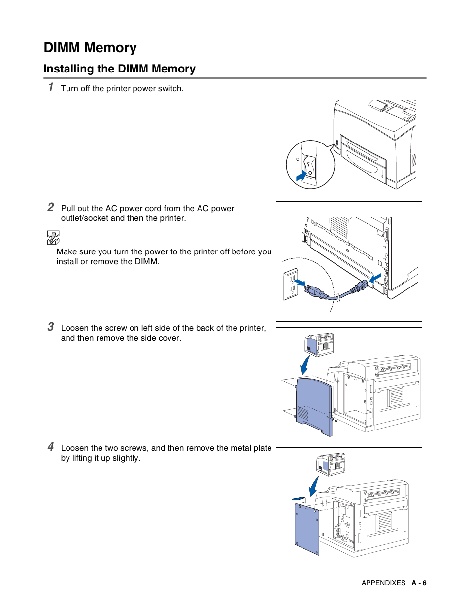 Dimm memory, Installing the dimm memory | Brother HL-8050N User Manual | Page 164 / 216