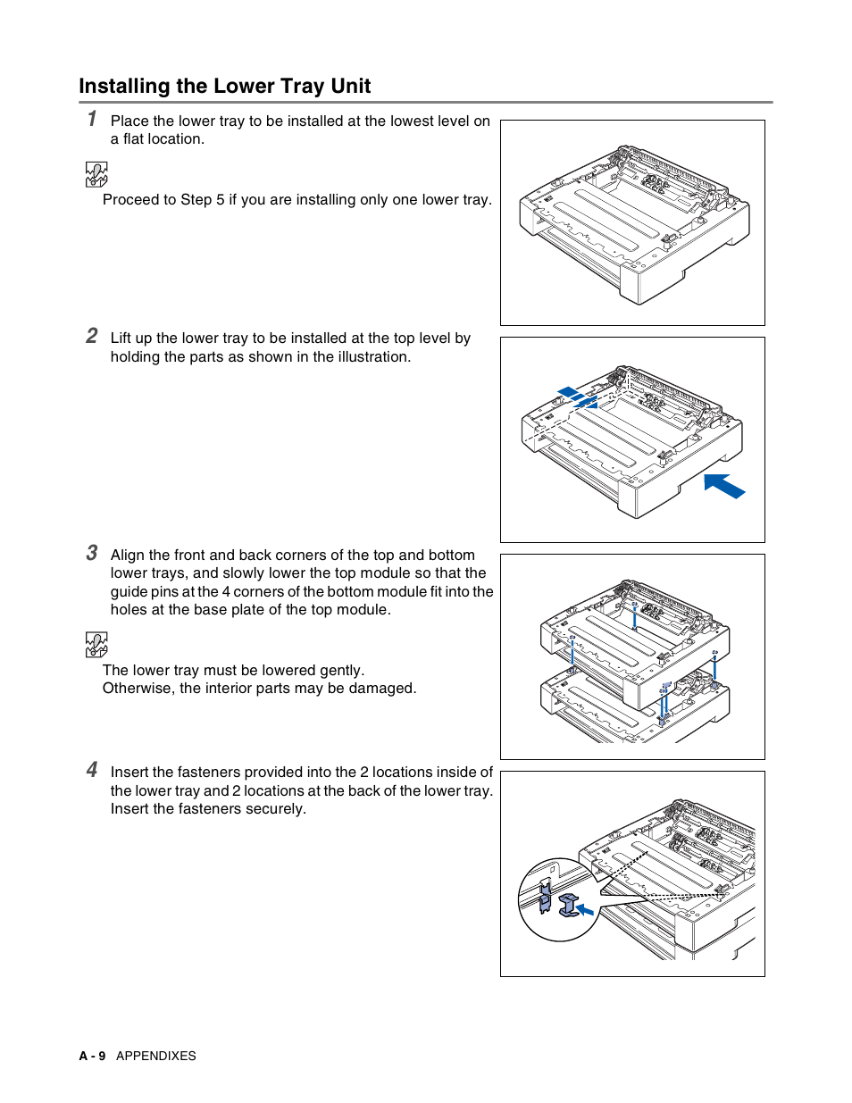 Installing the lower tray unit | Brother HL-8050N User Manual | Page 167 / 216