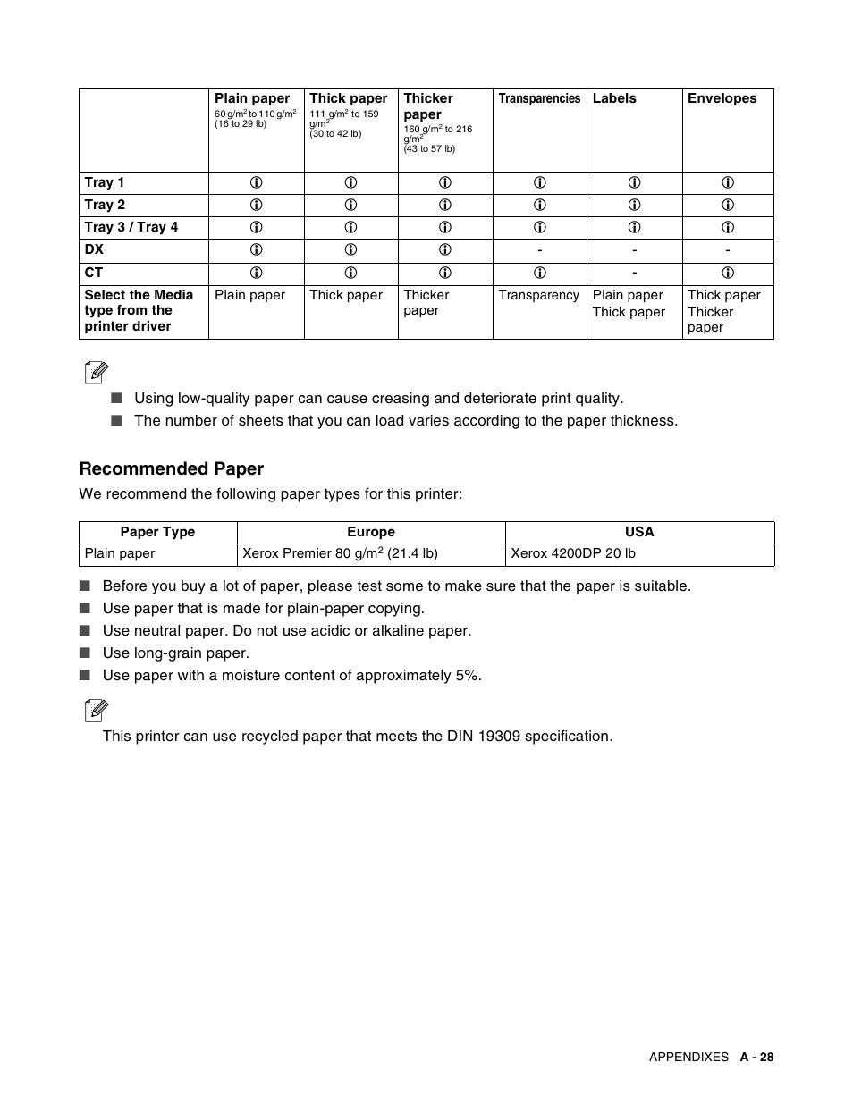 Recommended paper | Brother HL-8050N User Manual | Page 186 / 216