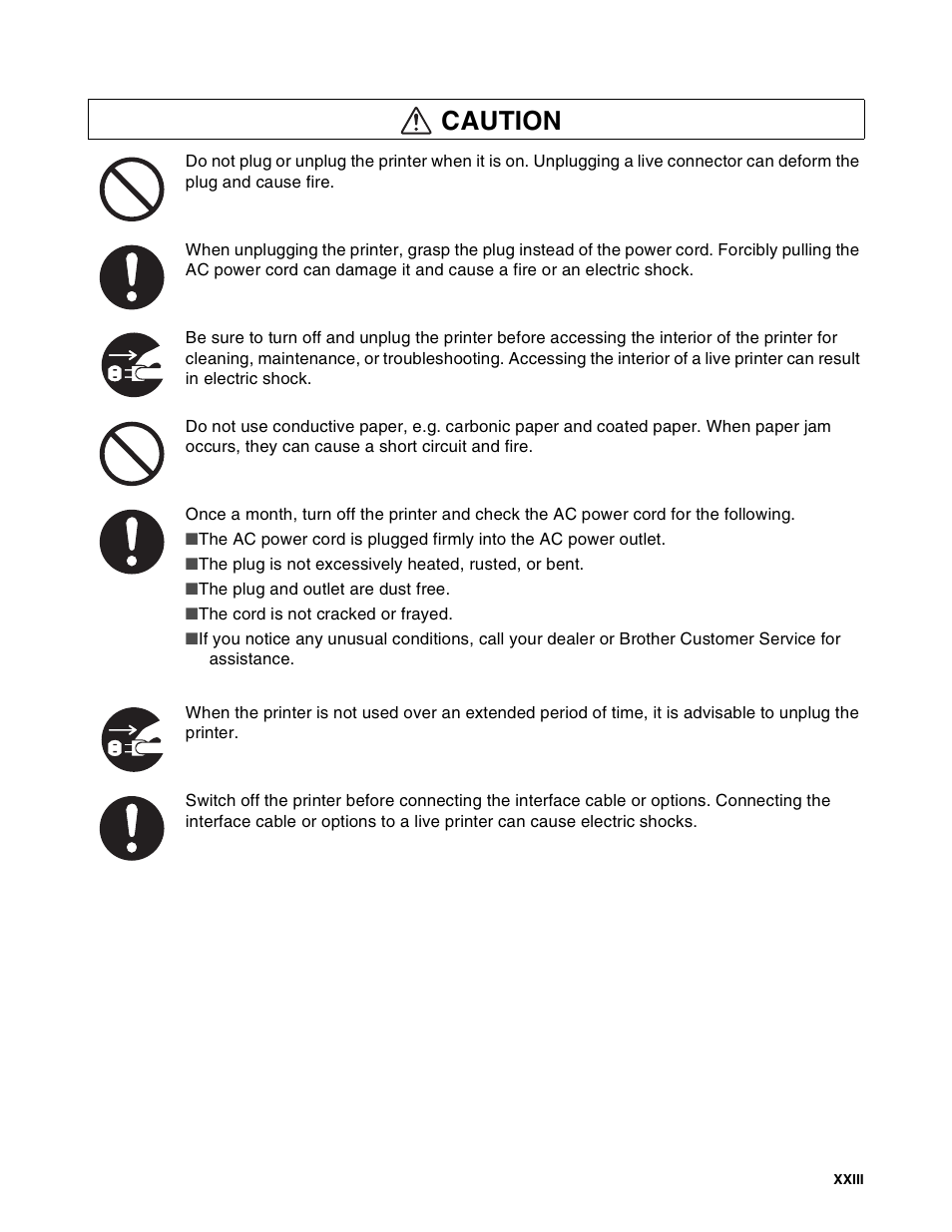 Caution | Brother HL-8050N User Manual | Page 24 / 216