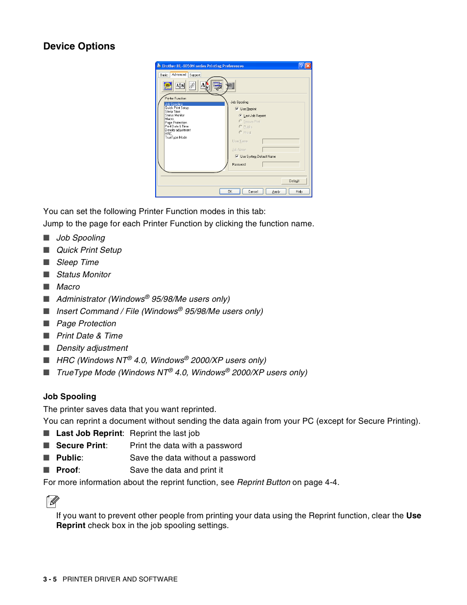 Device options, Device options -5 | Brother HL-8050N User Manual | Page 67 / 216