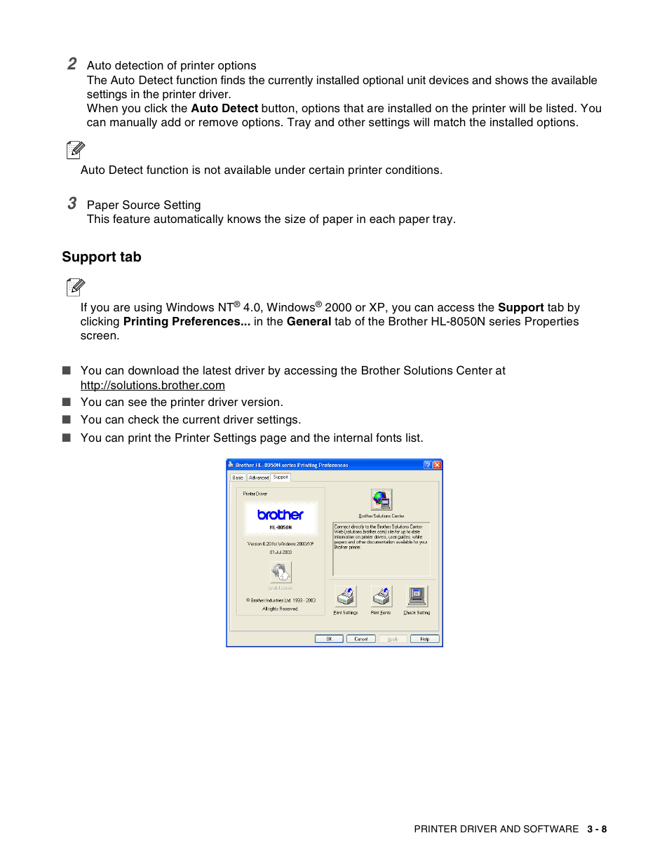 Support tab, Support tab -8 | Brother HL-8050N User Manual | Page 70 / 216