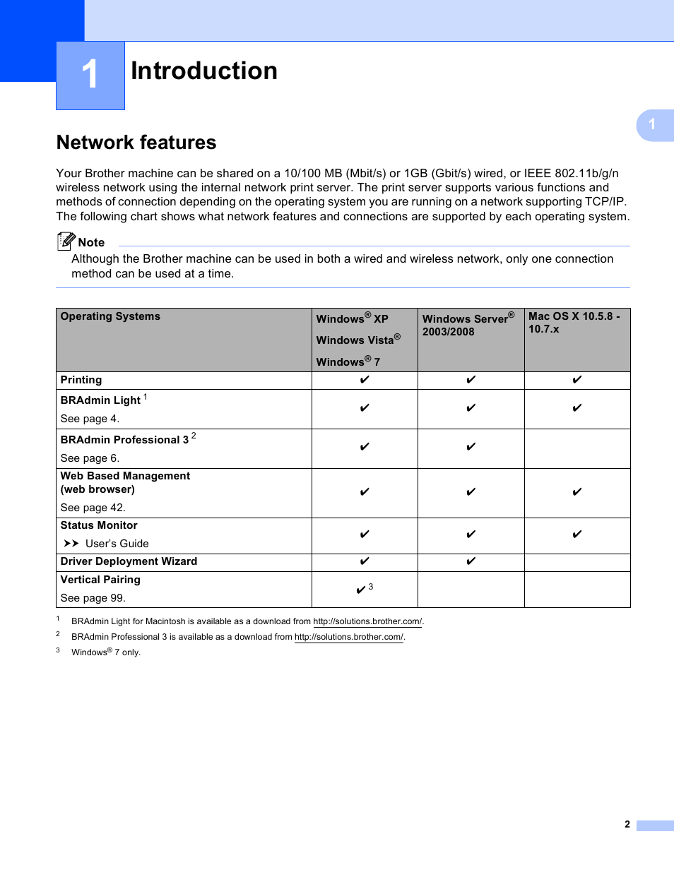 1 introduction, Network features, Introduction | Brother HL-S7000DN User Manual | Page 8 / 117