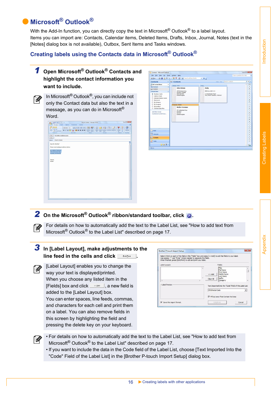 Microsoft, Outlook | Brother QL-1060N User Manual | Page 17 / 48