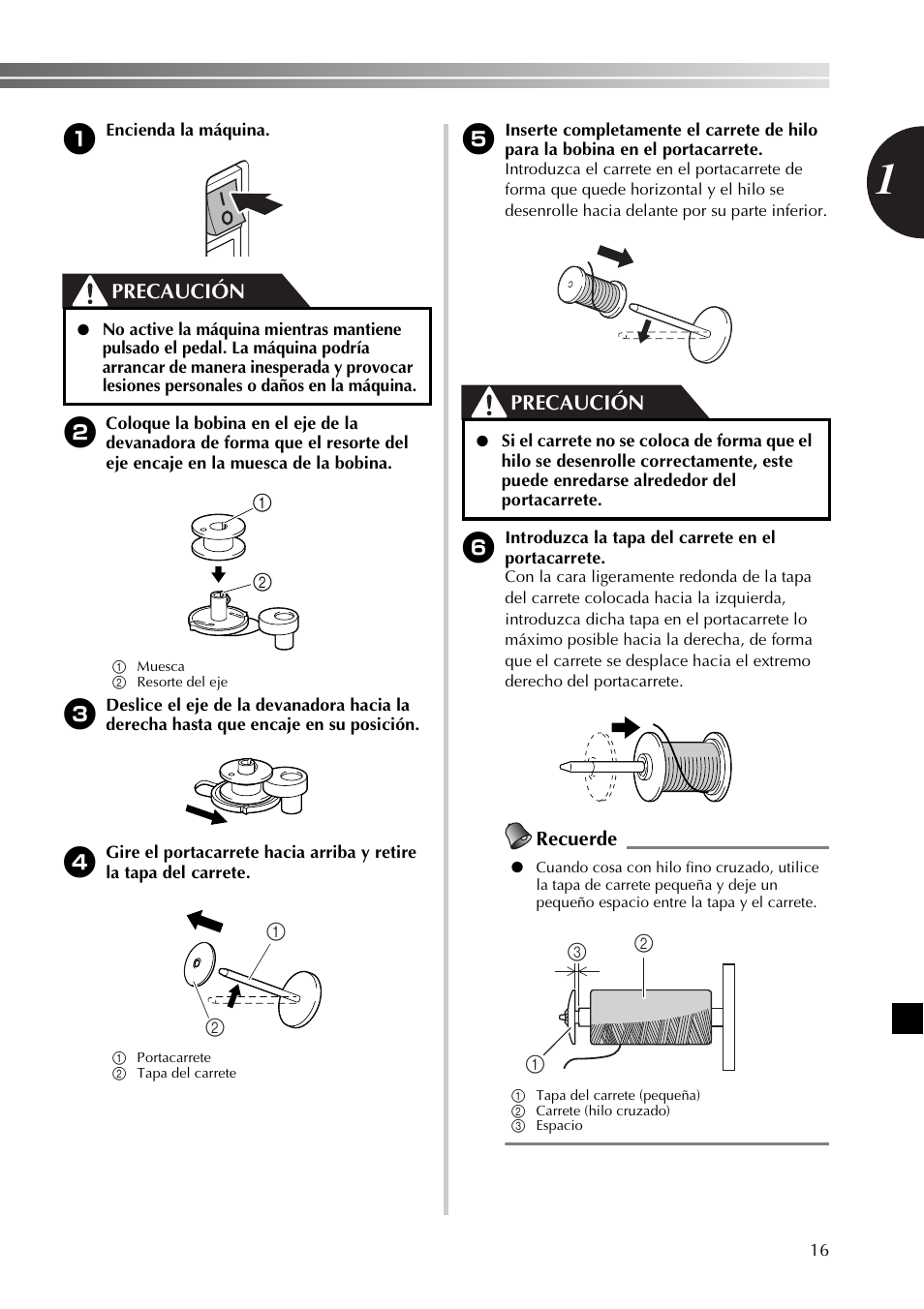 Precaución, Recuerde, Ab a b | Ac b | Brother SB530T User Manual | Page 67 / 104