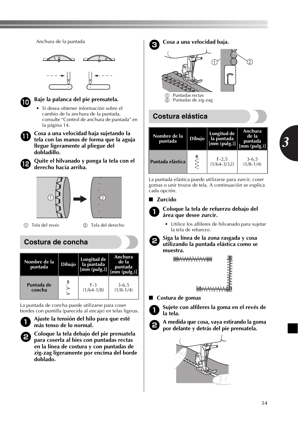 Costura de concha, Costura elástica | Brother SB530T User Manual | Page 85 / 104