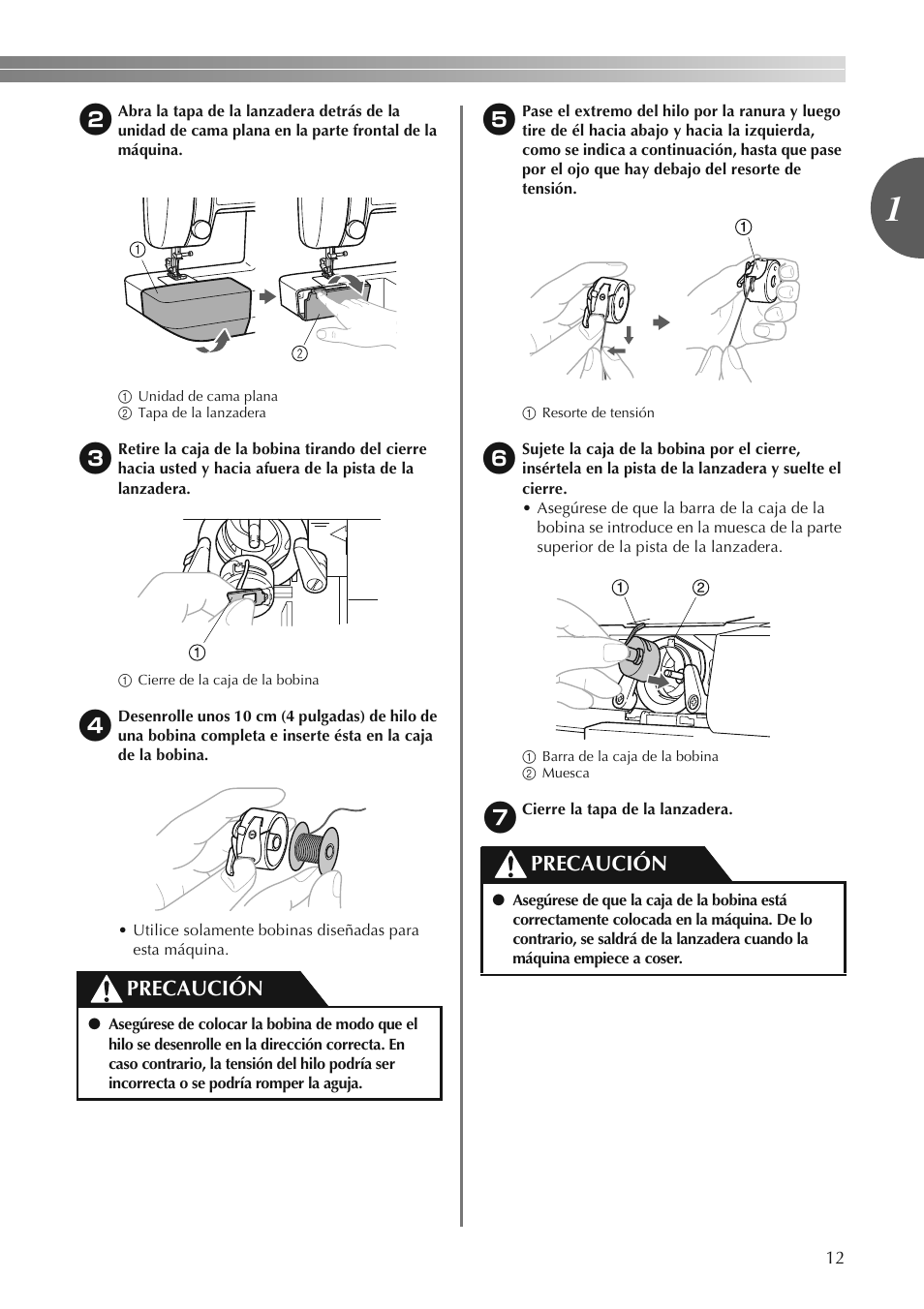 Precaución | Brother LS2250PRW User Manual | Page 61 / 96