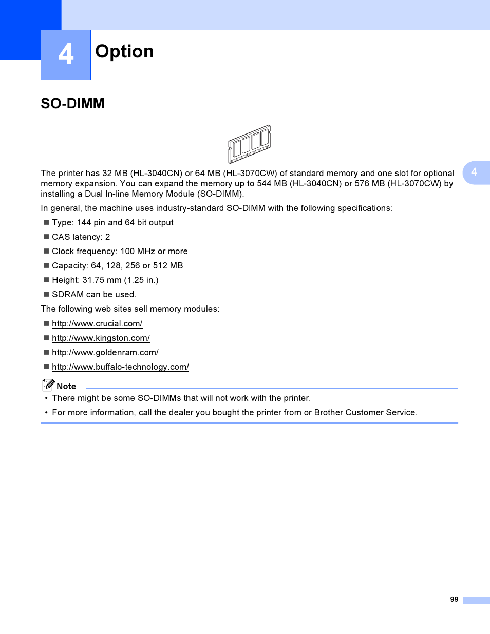 4 option, So-dimm, Option | Brother HL 3070CW User Manual | Page 109 / 200