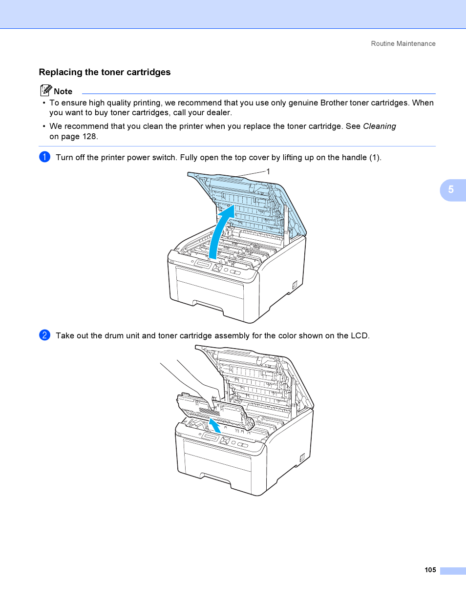 Replacing the toner cartridges | Brother HL 3070CW User Manual | Page 115 / 200