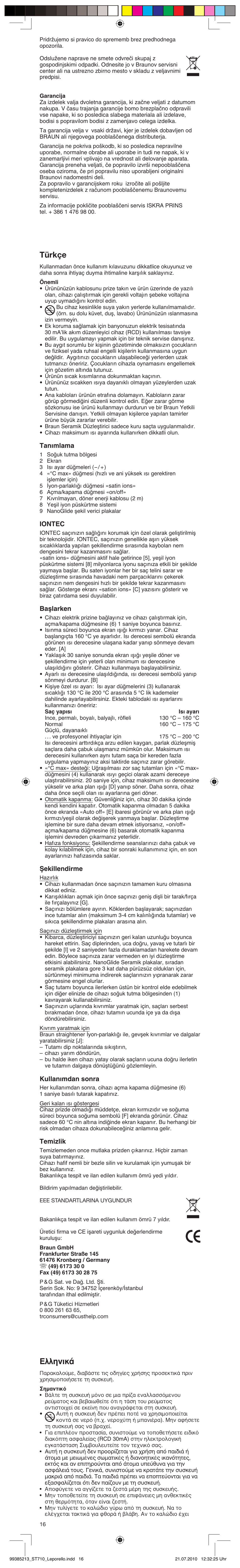 Türkçe, Пплуио, Tanımlama | Iontec, Başlarken, Şekillendirme, Kullanımdan sonra, Temizlik | Braun ST710 Satin Hair 7 User Manual | Page 16 / 23