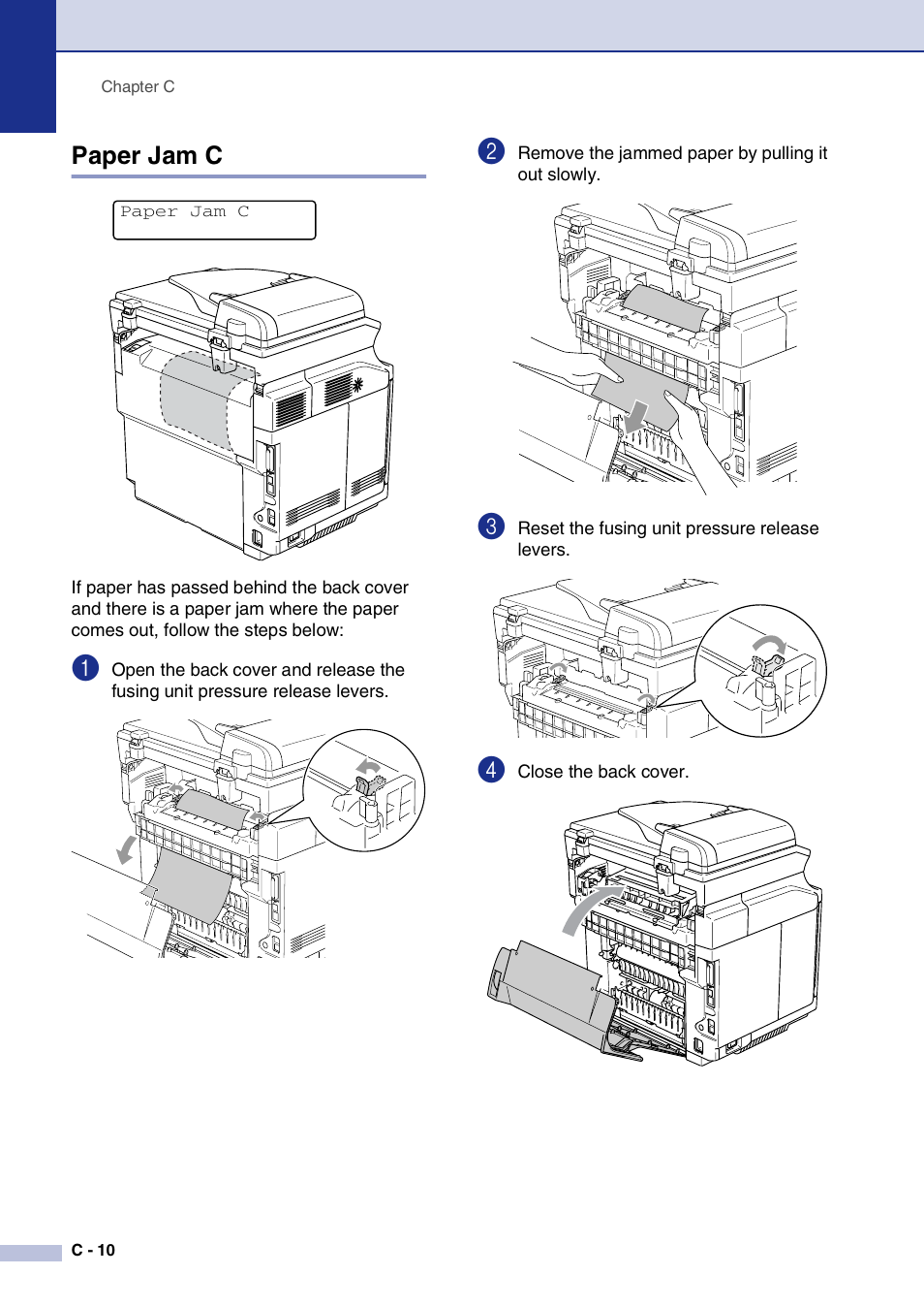 Paper jam c | Brother MFC-9420CN User Manual | Page 135 / 195