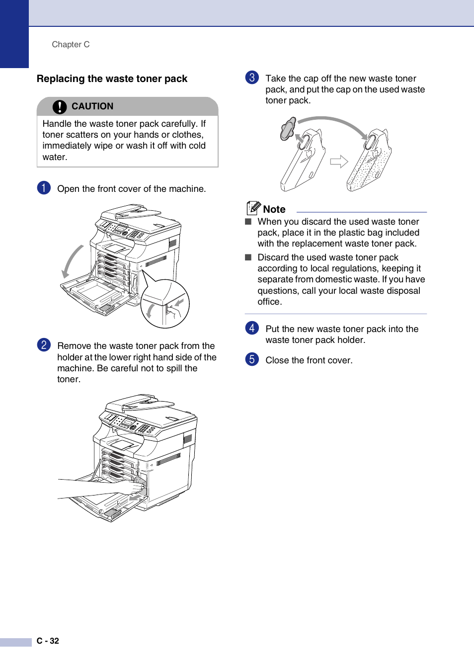 Replacing the waste toner pack | Brother MFC-9420CN User Manual | Page 157 / 195
