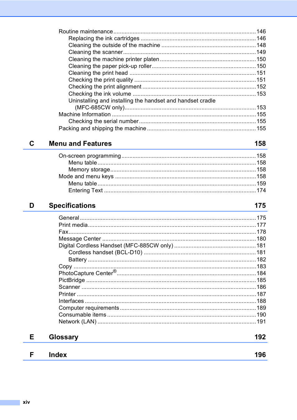 Brother MFC-885CW User Manual | Page 16 / 218