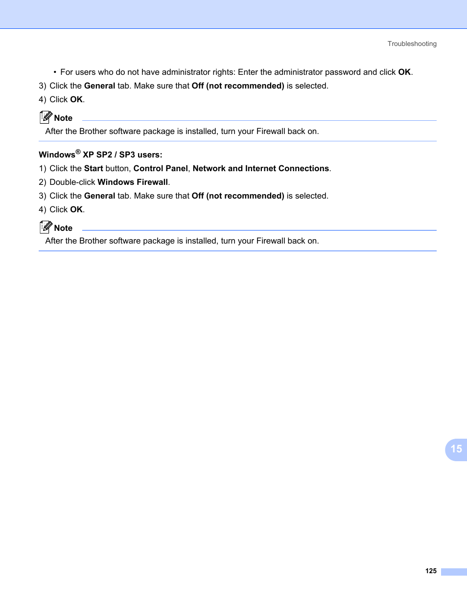 Windows, Xp sp2 / sp3 users | Brother HL 3070CW User Manual | Page 135 / 154