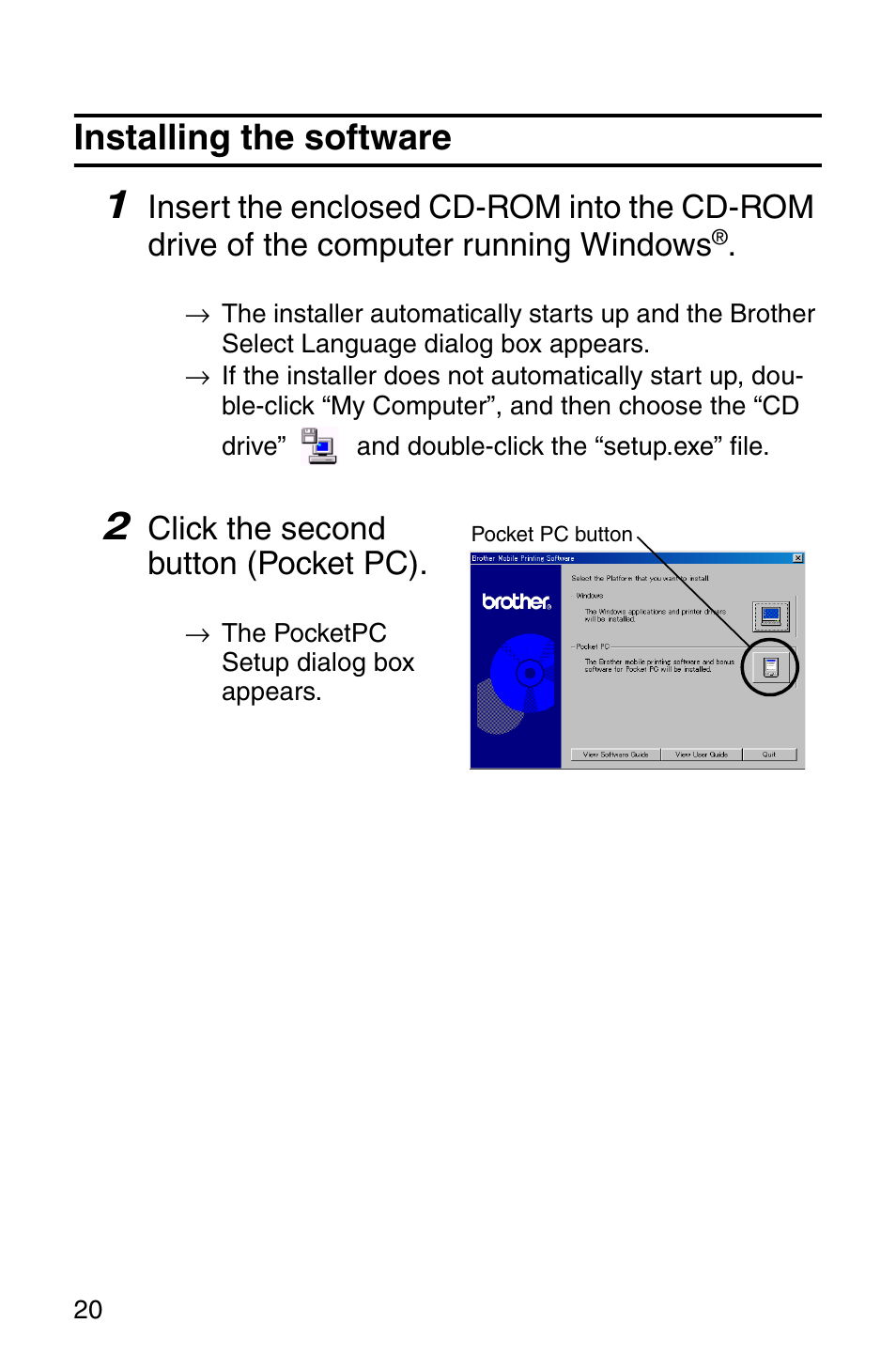 Installing the software | Brother MW-140BT User Manual | Page 22 / 93