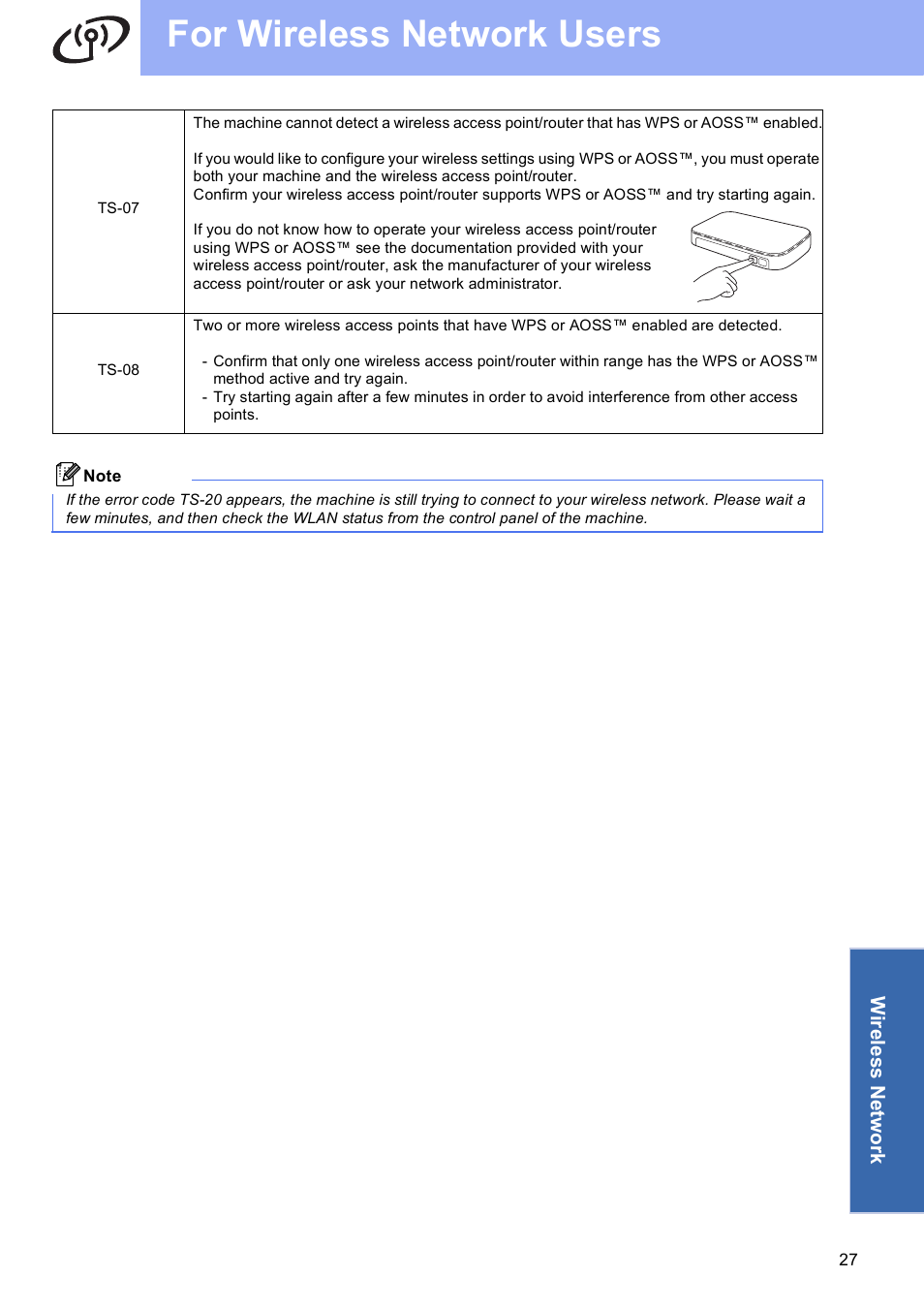 For wireless network users | Brother ADS-2500W User Manual | Page 27 / 36