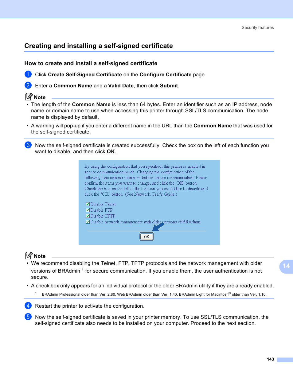 Creating and installing a self-signed certificate | Brother MFC 9840CDW User Manual | Page 153 / 204