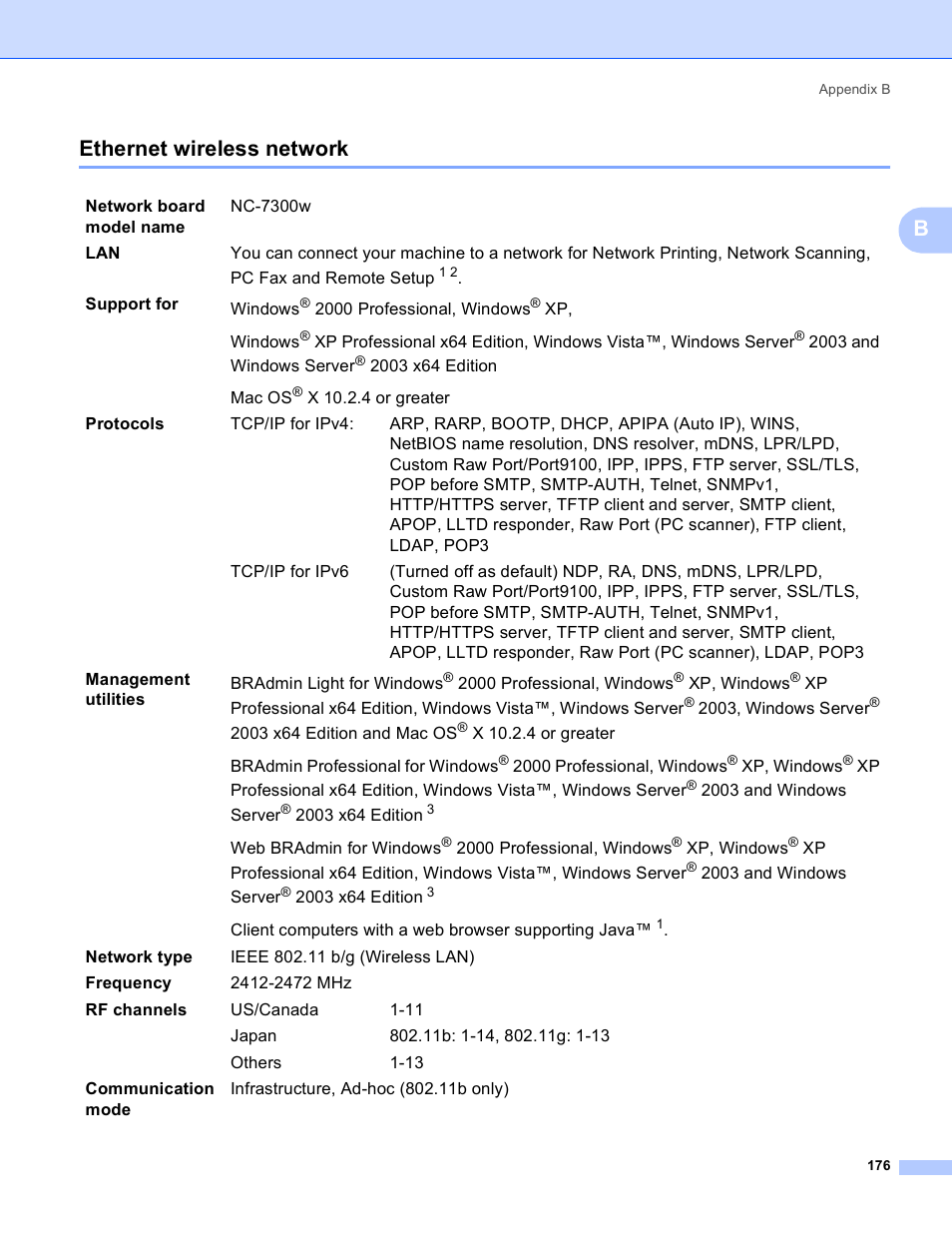 Ethernet wireless network, Bethernet wireless network | Brother MFC 9840CDW User Manual | Page 186 / 204
