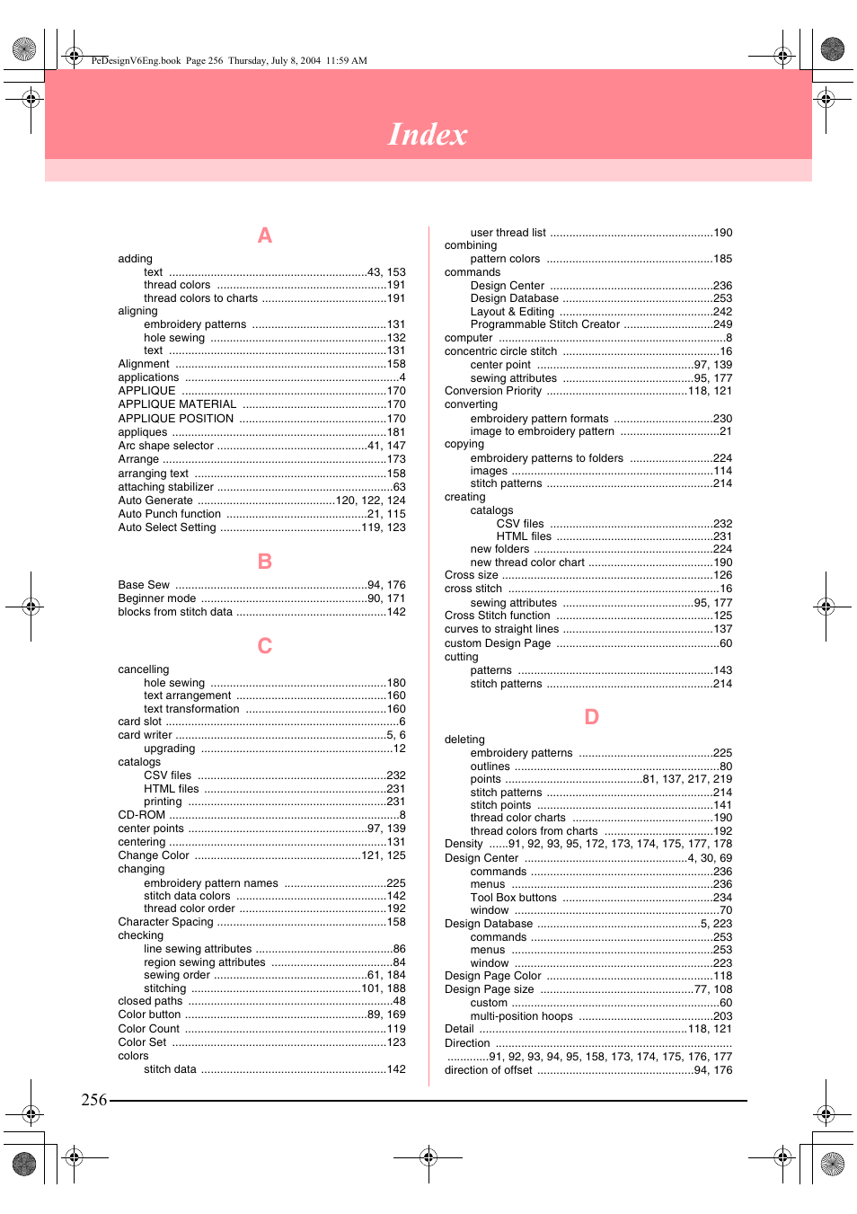 Index | Brother PE-DESIGN Ver.6 User Manual | Page 264 / 272