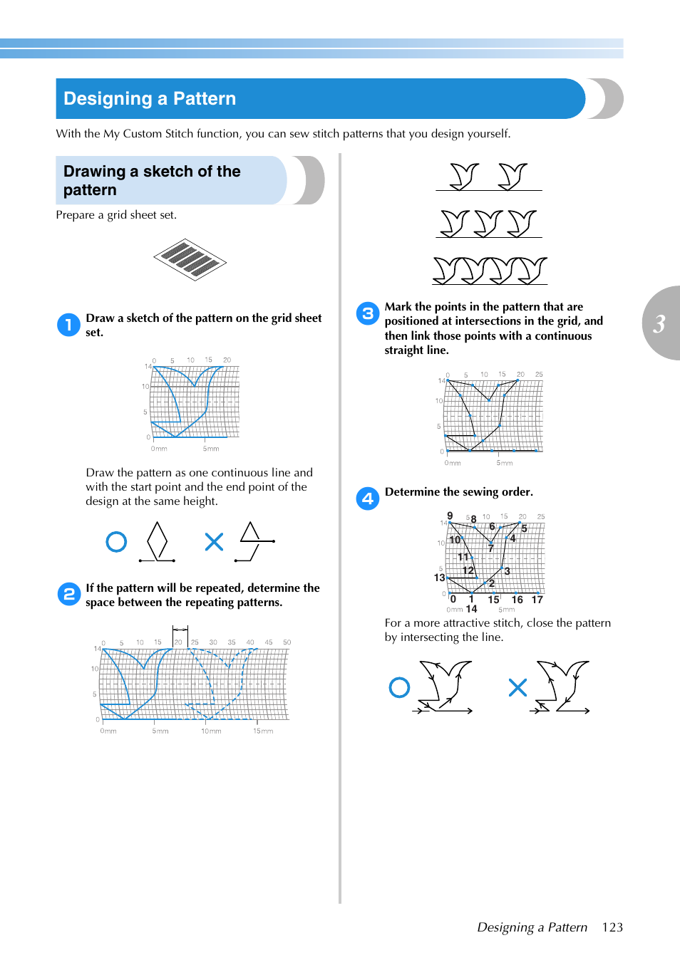 Designing a pattern, Drawing a sketch of the pattern | Brother SB3129 User Manual | Page 129 / 156