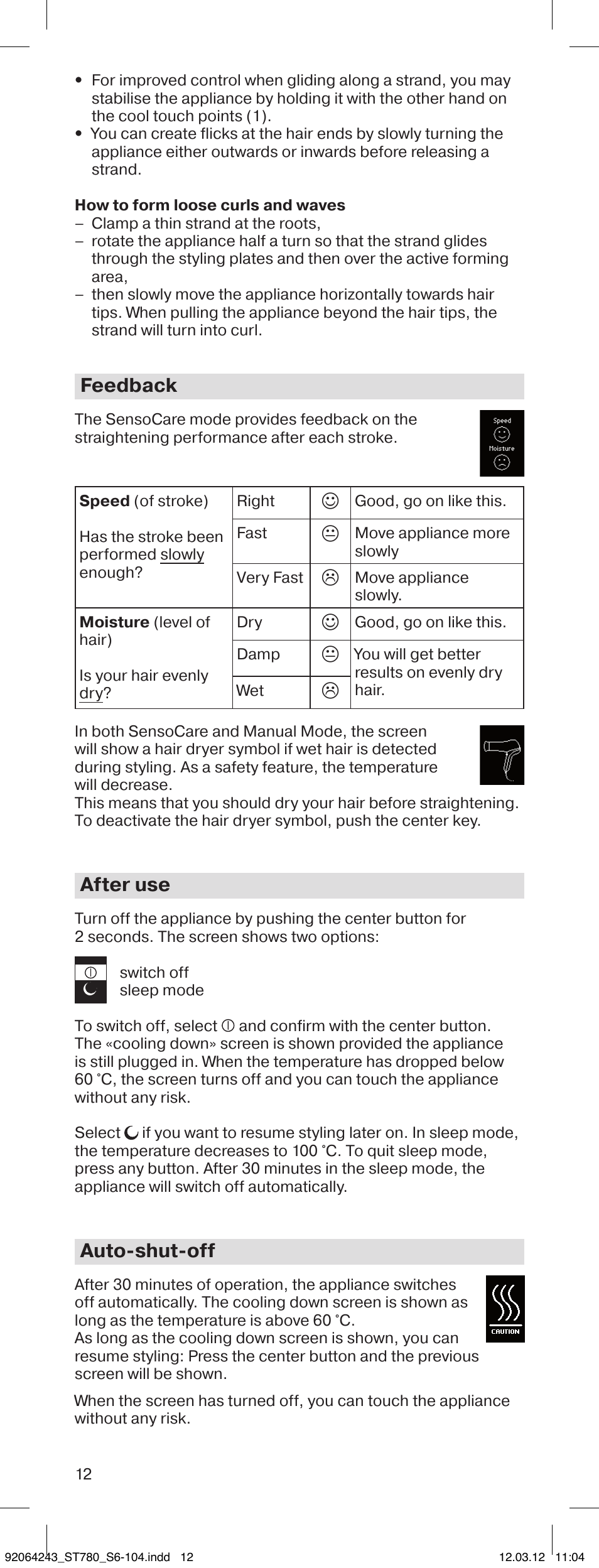 Feedback, After use, Auto-shut-off | Braun ST780 Satin Hair 7 User Manual | Page 11 / 99