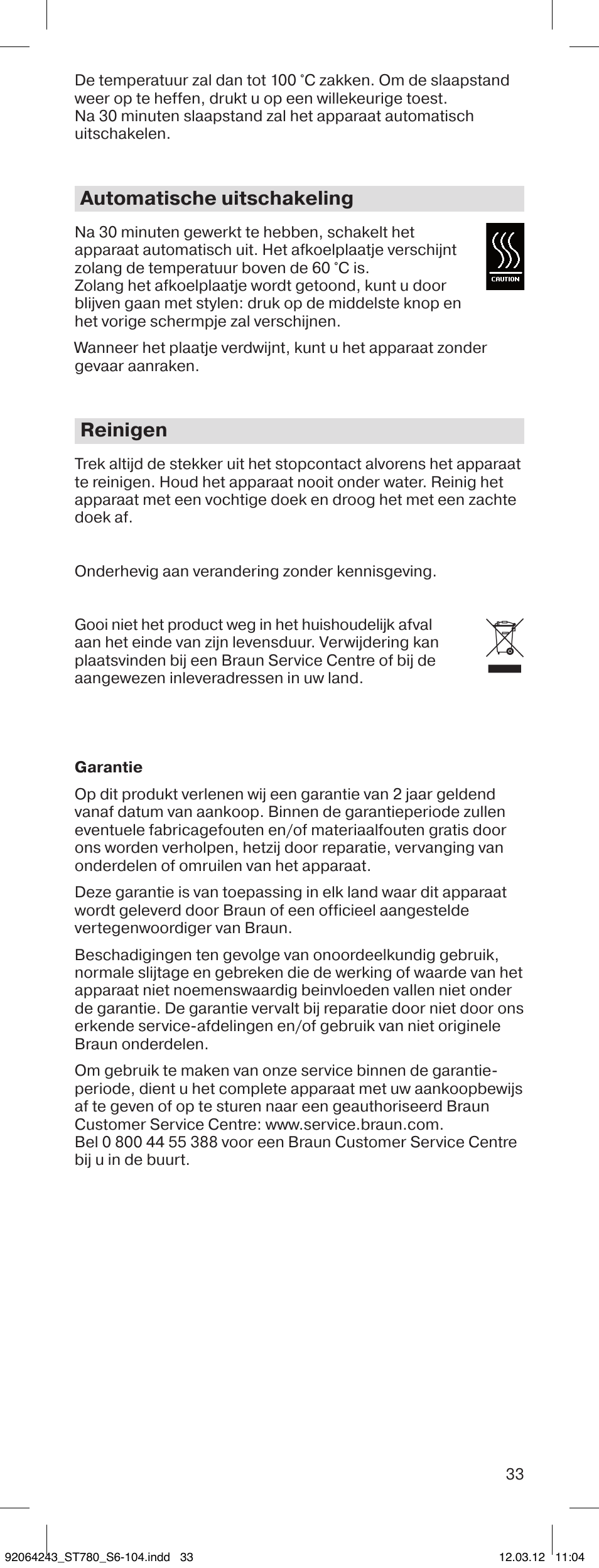 Automatische uitschakeling, Reinigen | Braun ST780 Satin Hair 7 User Manual | Page 32 / 99