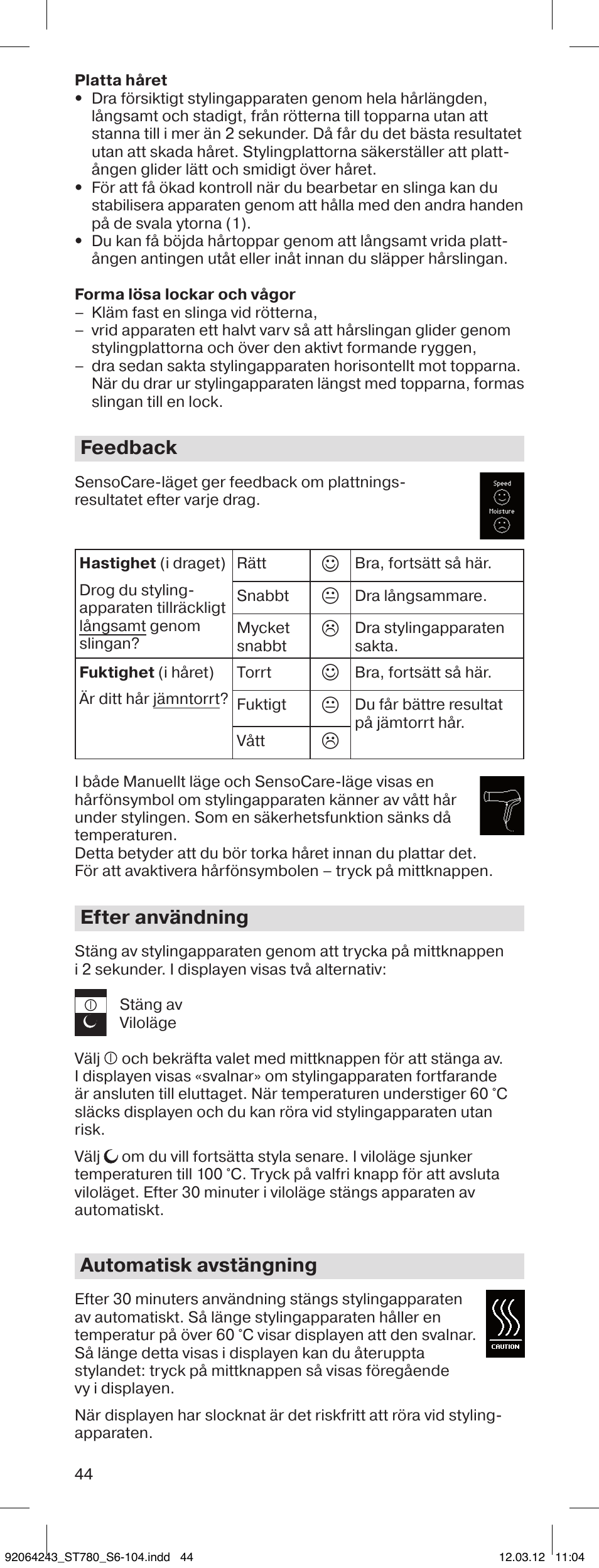 Feedback, Efter användning, Automatisk avstängning | Braun ST780 Satin Hair 7 User Manual | Page 43 / 99
