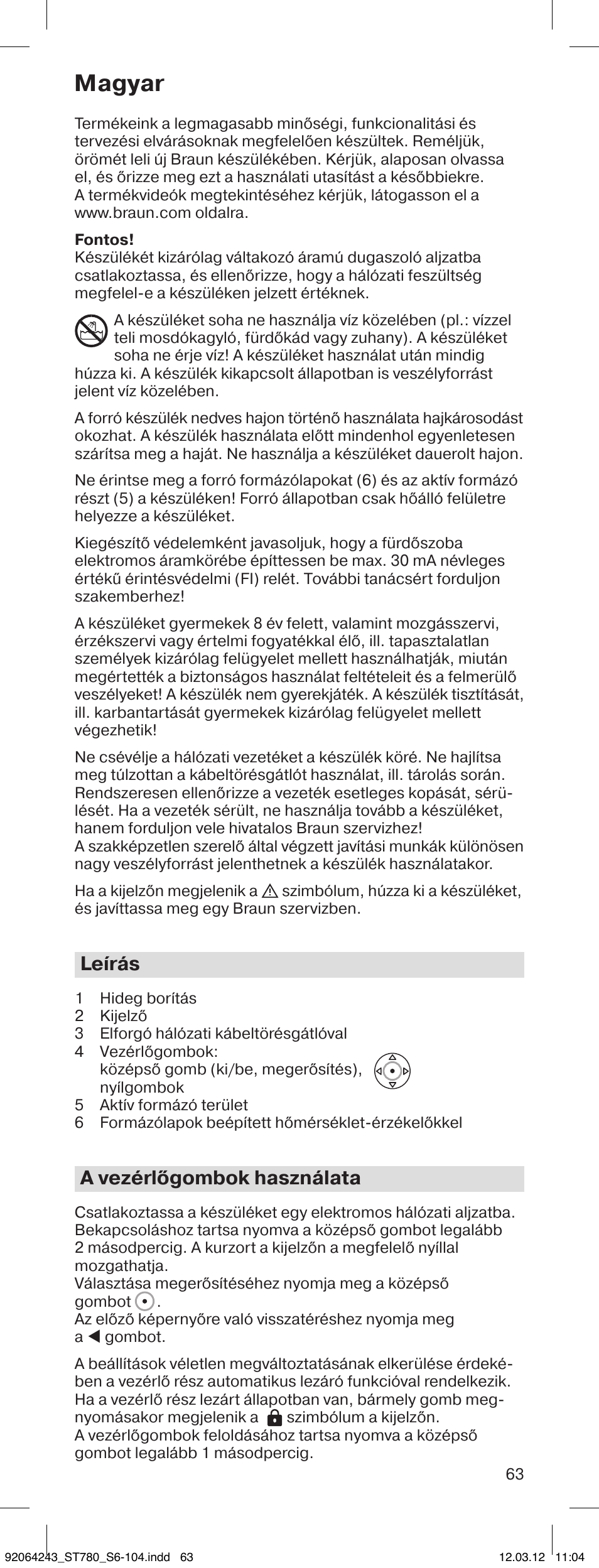 Magyar, Leírás, A vezérlőgombok használata | Braun ST780 Satin Hair 7 User Manual | Page 62 / 99