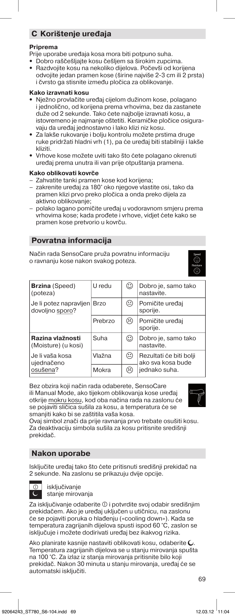 C korištenje uređaja, Povratna informacija, Nakon uporabe | Braun ST780 Satin Hair 7 User Manual | Page 68 / 99
