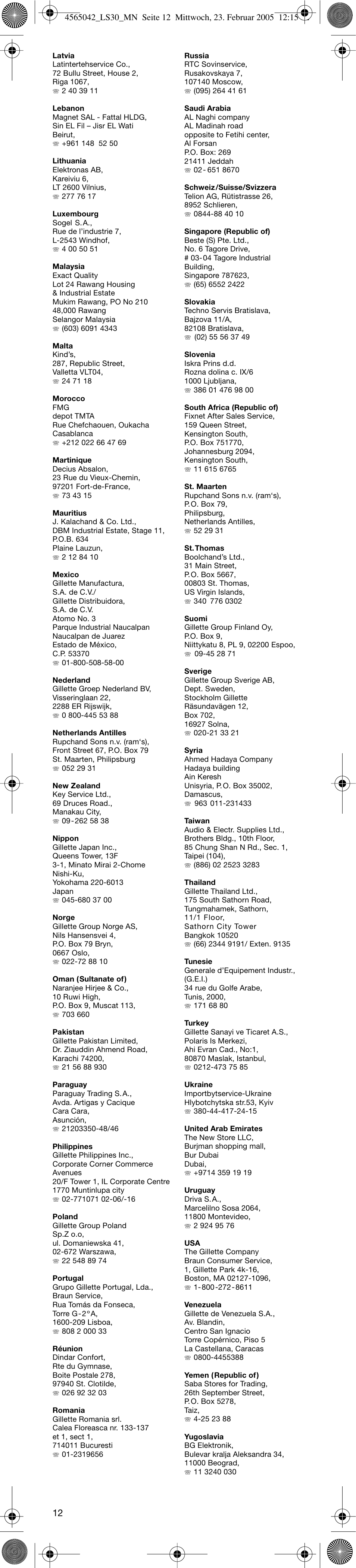 Braun LS30 quick style compact User Manual | Page 12 / 12