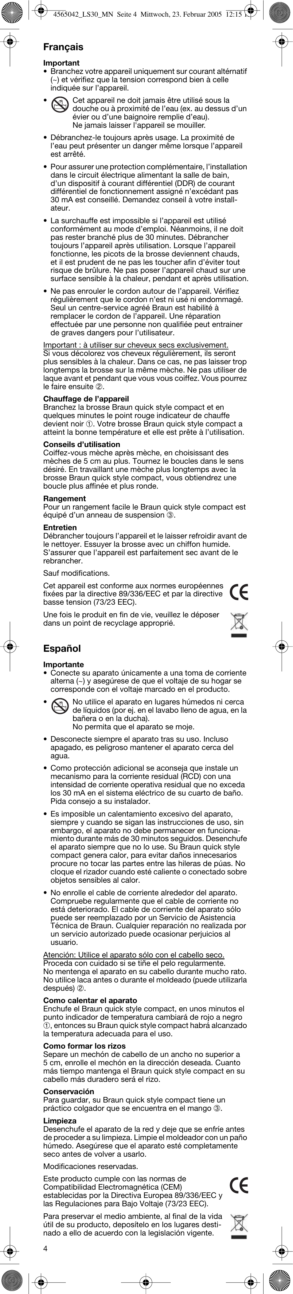 Français, Español | Braun LS30 quick style compact User Manual | Page 4 / 12