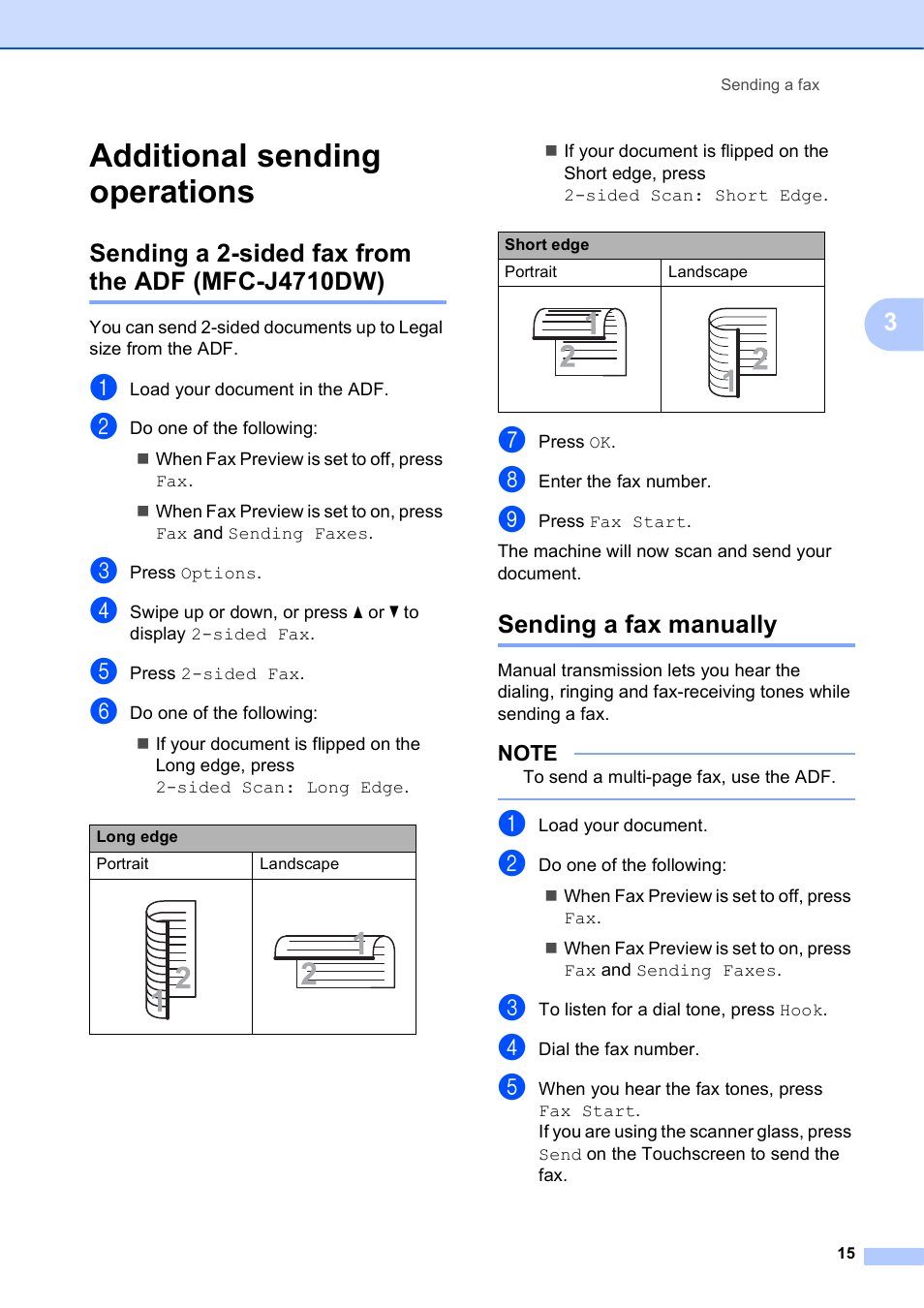 Additional sending operations, Sending a 2-sided fax from the adf (mfc-j4710dw), Sending a fax manually | Brother MFC-J4510DW User Manual | Page 21 / 99