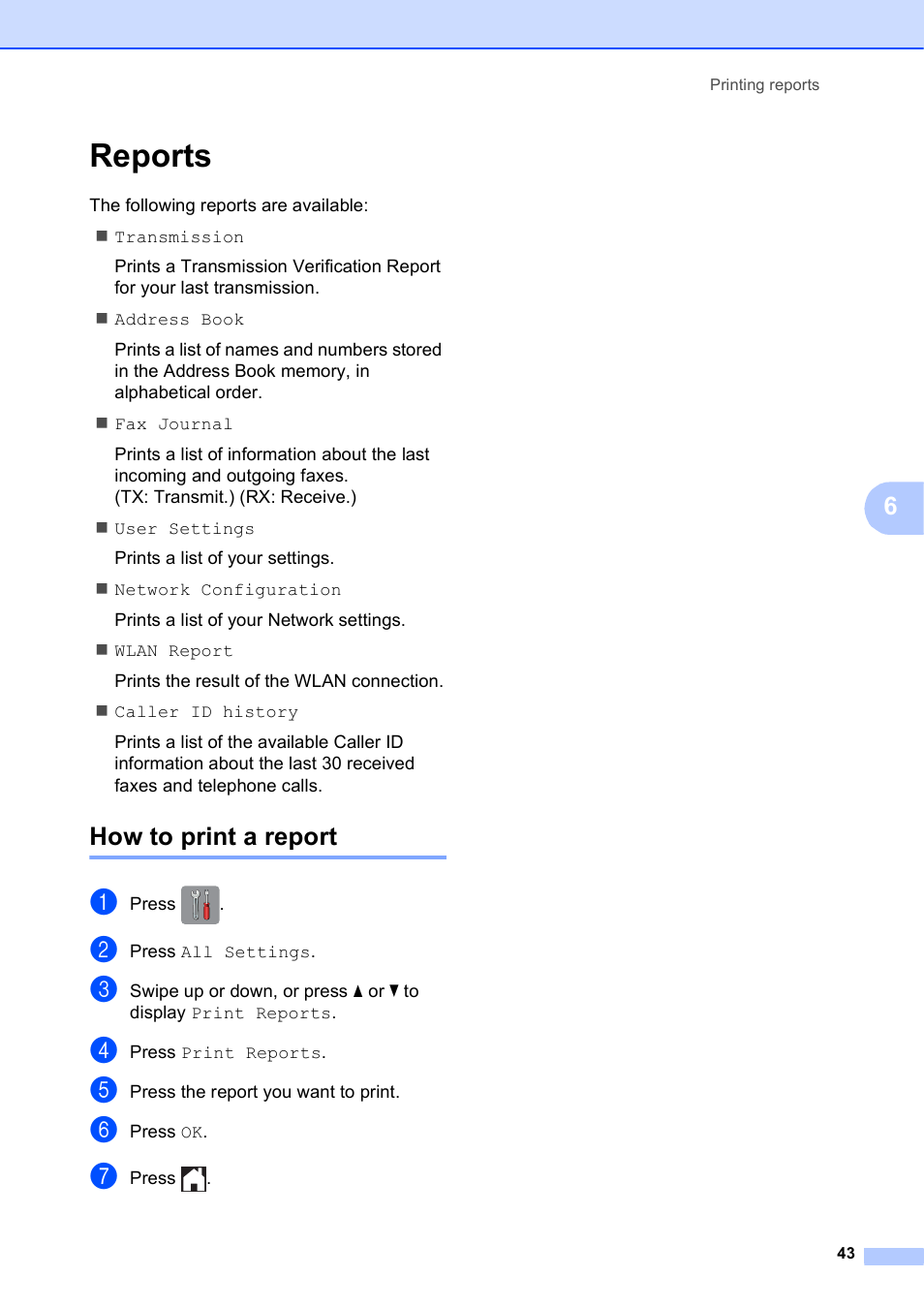Reports, How to print a report | Brother MFC-J4510DW User Manual | Page 49 / 99