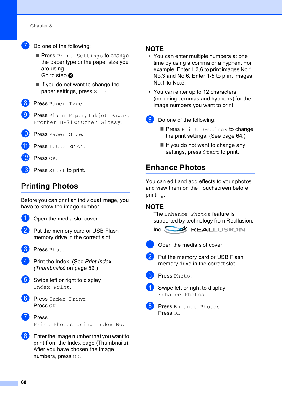 Printing photos, Enhance photos, Printing photos enhance photos | Brother MFC-J4510DW User Manual | Page 66 / 99