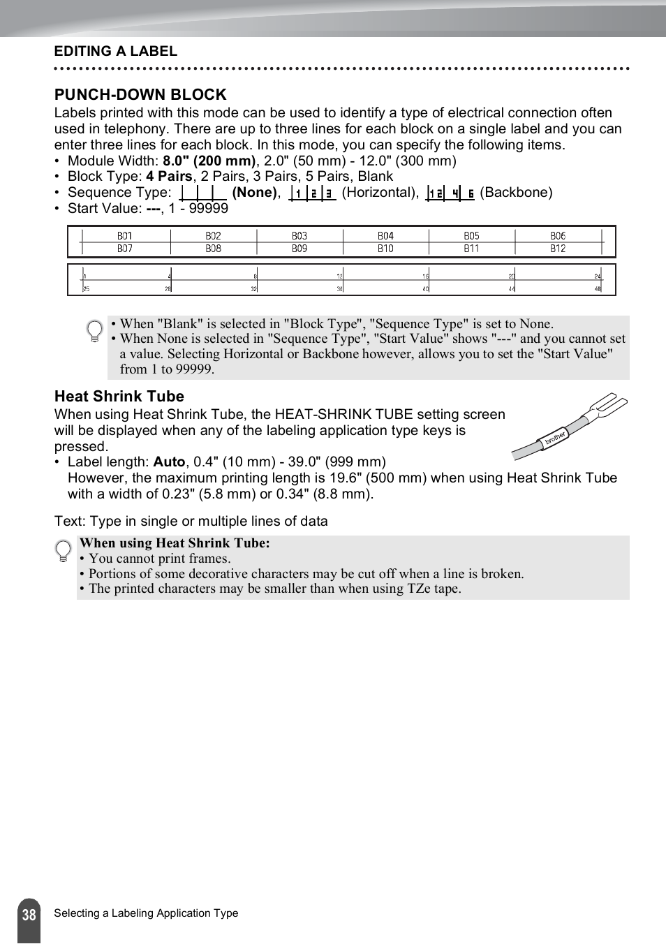 Punch-down block, Heat shrink tube, Punch-down block heat shrink tube | Brother PT-E550W User Manual | Page 38 / 50