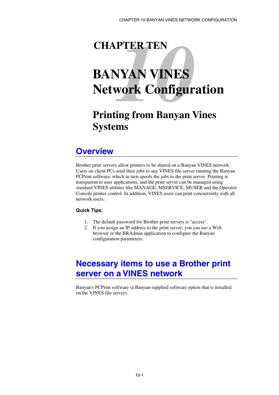 Overview, Banyan vines network configuration | Brother HL-1870N User Manual | Page 104 / 149