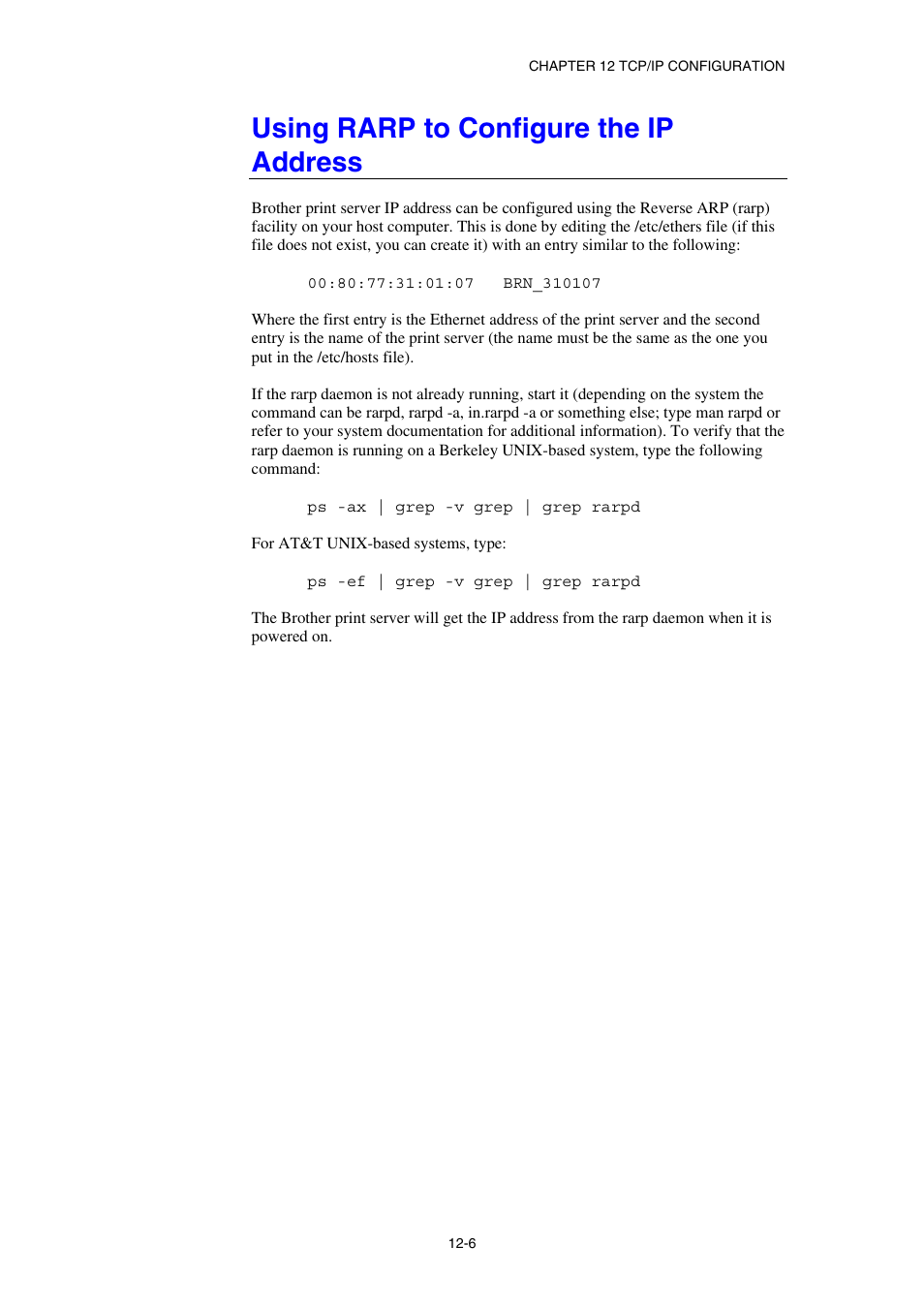Using rarp to configure the ip address | Brother HL-1870N User Manual | Page 117 / 149