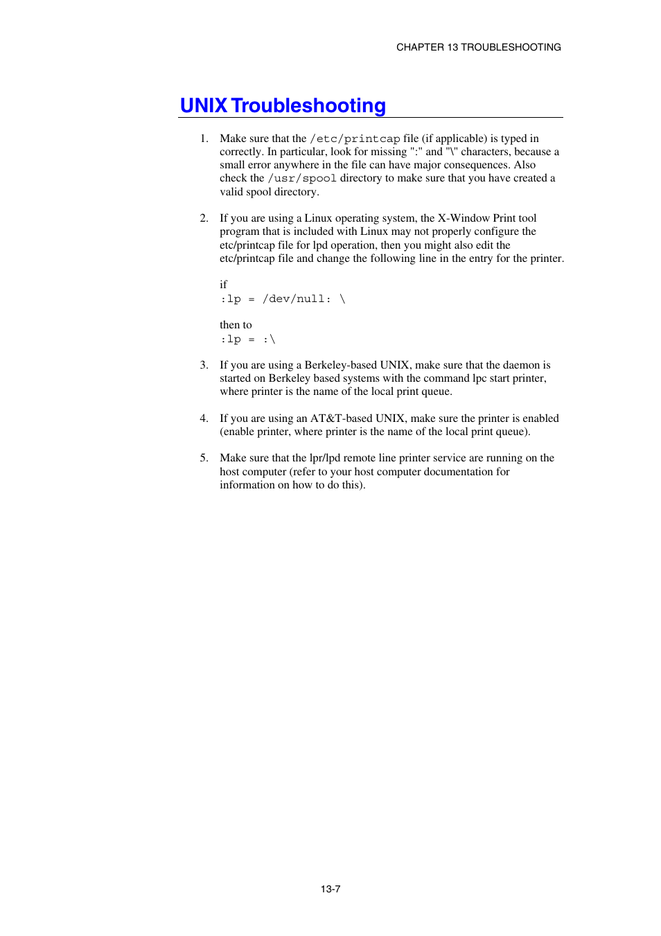 Unix troubleshooting | Brother HL-1870N User Manual | Page 129 / 149